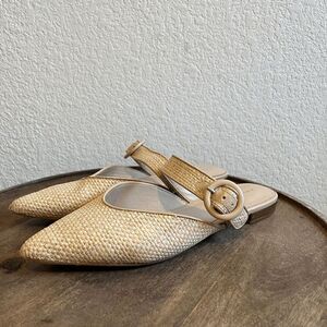 Something Navy Violet Raffia Beige Slip-On Mule Flat Women's Size 9.5